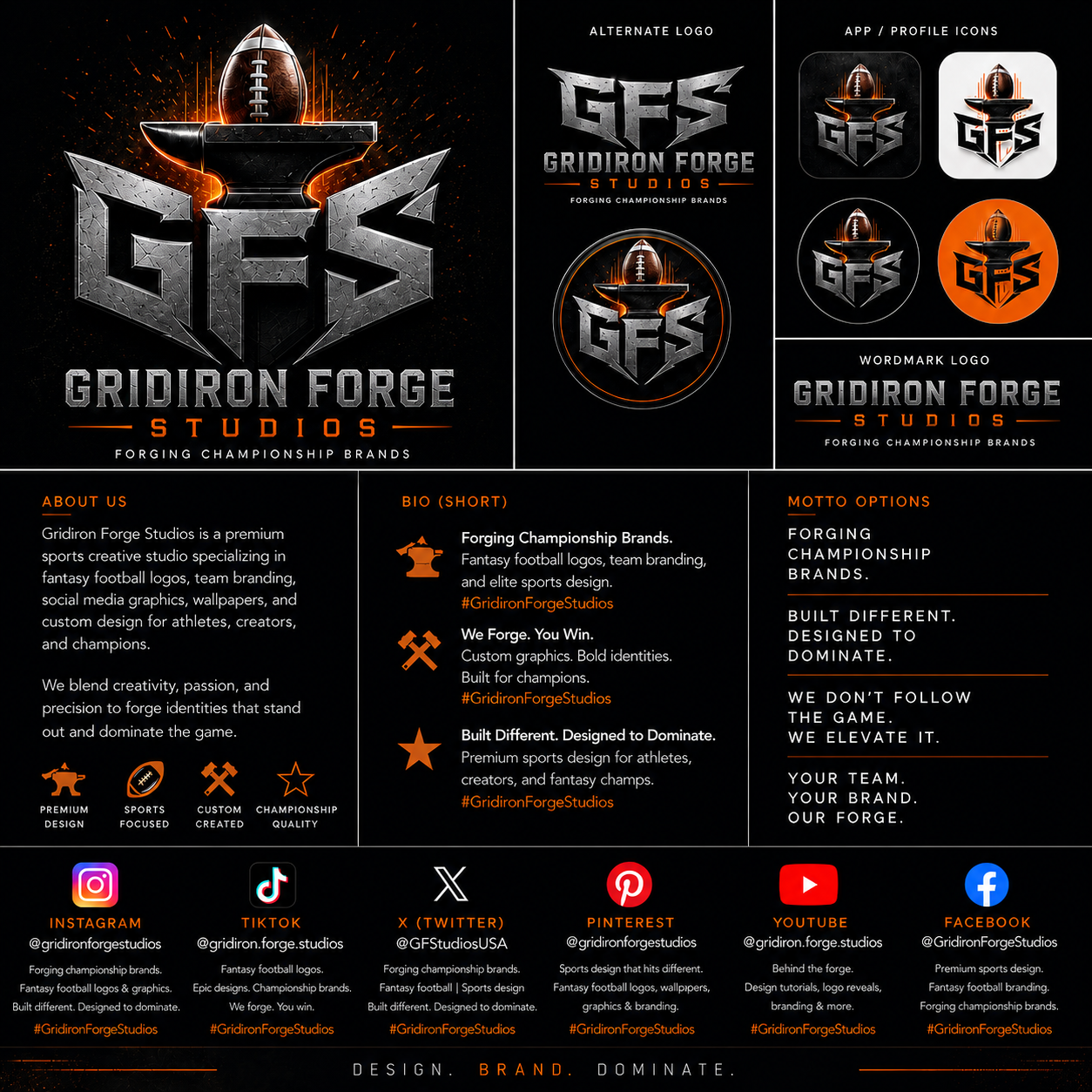 Gridiron Forge Studios brand board